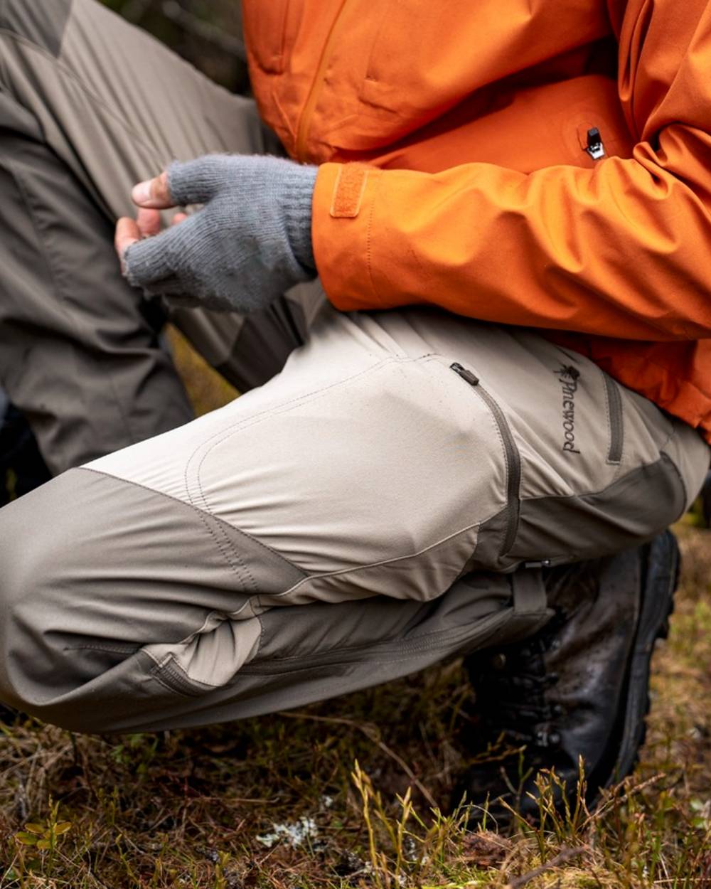 Mole Brown Coloured Pinewood Mens Abisko Brenton Trousers on forest background #colour_mole-brown