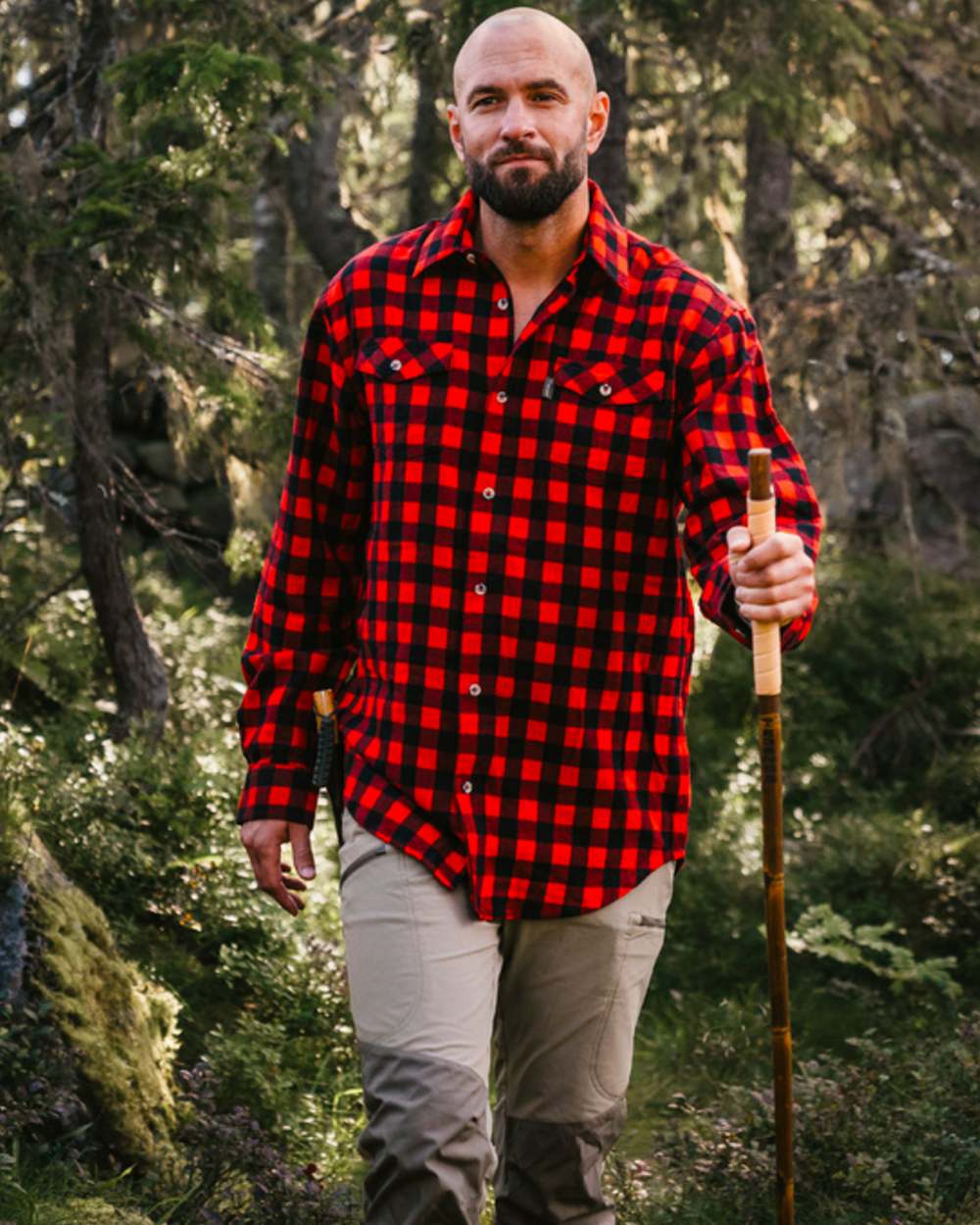 Mole Brown Coloured Pinewood Mens Abisko Brenton Trousers on forest background #colour_mole-brown