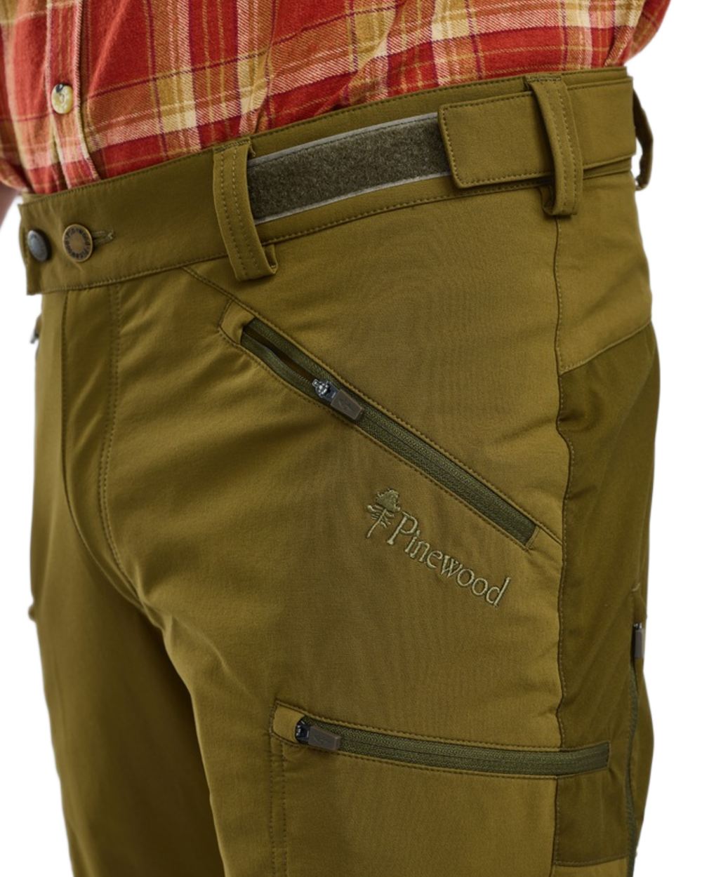 Olive Green Hunting Olive Coloured Pinewood Mens Abisko Brenton Trousers on white background #colour_olive-green-hunting-olive