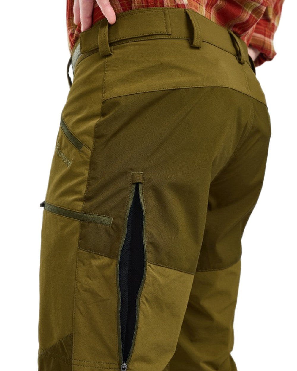 Olive Green Hunting Olive Coloured Pinewood Mens Abisko Brenton Trousers on white background #colour_olive-green-hunting-olive