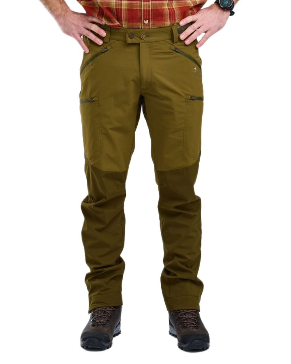 Olive Green Hunting Olive Coloured Pinewood Mens Abisko Brenton Trousers on white background #colour_olive-green-hunting-olive
