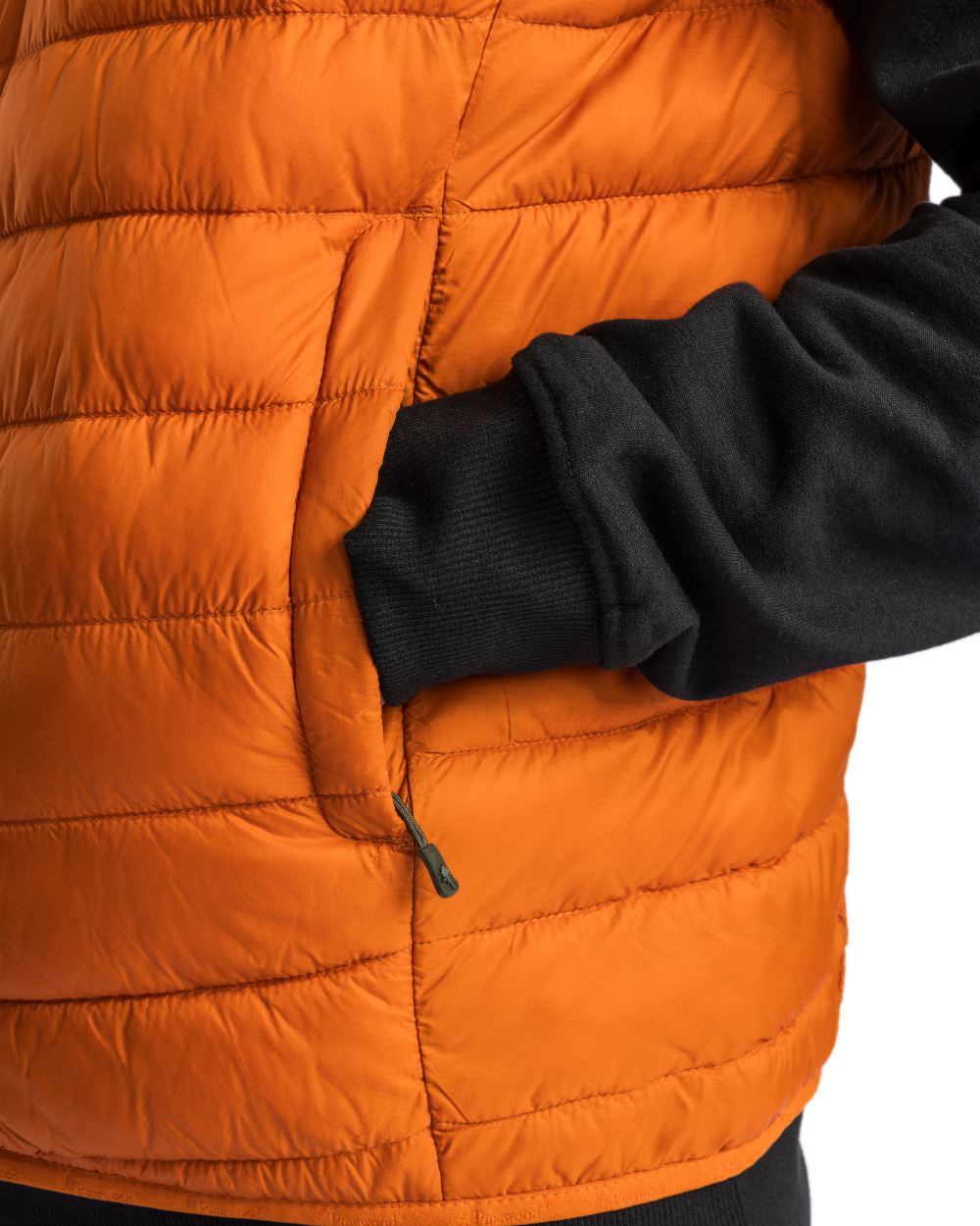 Burned Orange Coloured Pinewood Mens Abisko Insulation Vest on white background #colour_burned-orange
