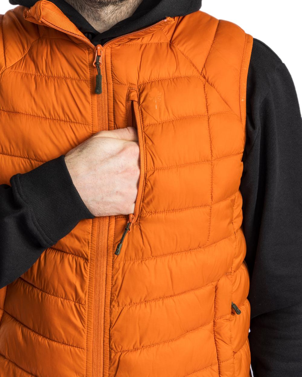 Burned Orange Coloured Pinewood Mens Abisko Insulation Vest on white background #colour_burned-orange