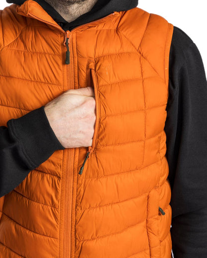 Burned Orange Coloured Pinewood Mens Abisko Insulation Vest on white background #colour_burned-orange