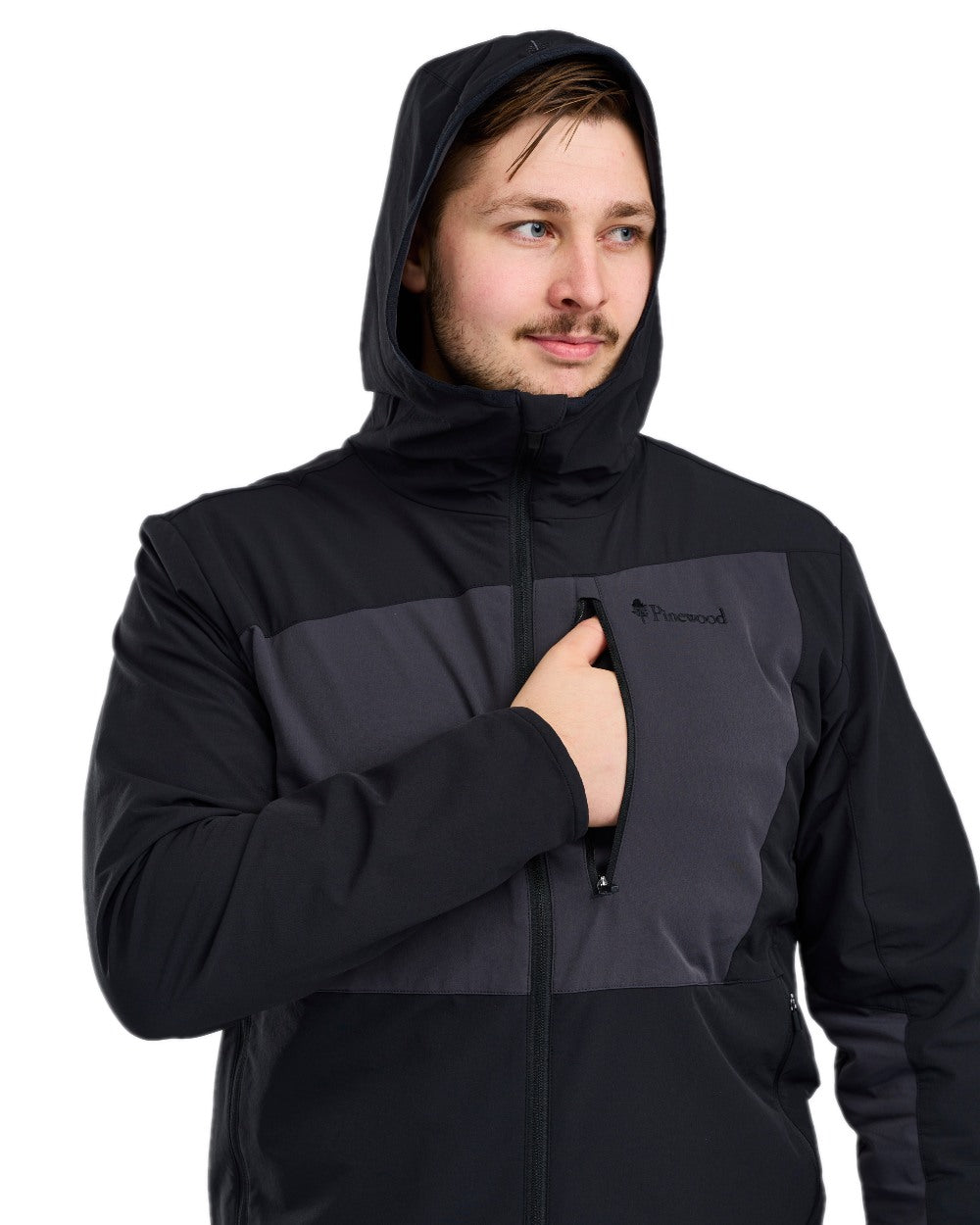 Black Dark Anthracite Coloured Pinewood Mens Abisko Light Stretch Jacket on white background #colour_black-dark-anthracite