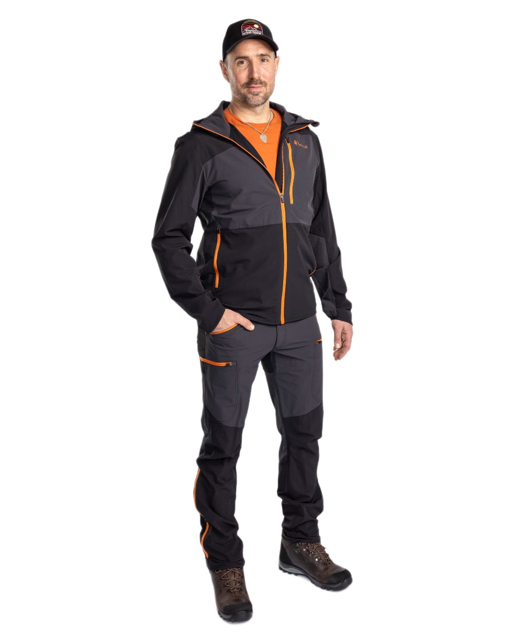 Dark Anthracite Black Coloured Pinewood Mens Abisko Light Stretch Jacket on white background #colour_dark-anthracite-black