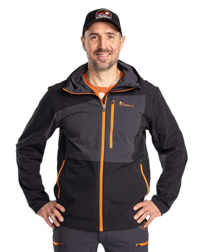 Dark Anthracite Black Coloured Pinewood Mens Abisko Light Stretch Jacket on white background #colour_dark-anthracite-black