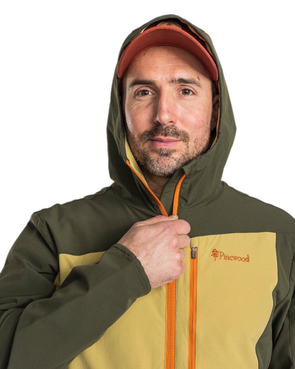 Golden Hay Mossgreen Coloured Pinewood Mens Abisko Light Stretch Jacket on white background #colour_golden-hay-mossgreen
