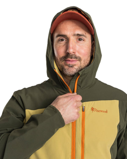 Golden Hay Mossgreen Coloured Pinewood Mens Abisko Light Stretch Jacket on white background #colour_golden-hay-mossgreen