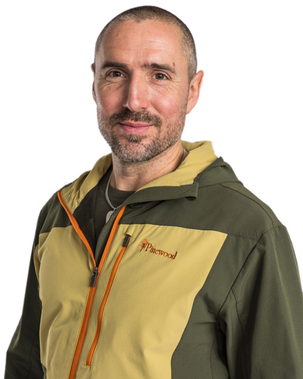 Golden Hay Mossgreen Coloured Pinewood Mens Abisko Light Stretch Jacket on white background #colour_golden-hay-mossgreen