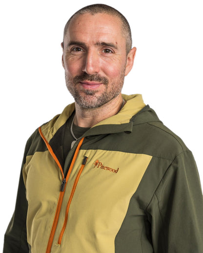 Golden Hay Mossgreen Coloured Pinewood Mens Abisko Light Stretch Jacket on white background #colour_golden-hay-mossgreen