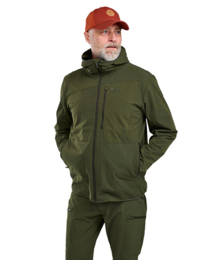 Mossgreen Coloured Pinewood Mens Abisko Light Stretch Jacket on white background #colour_mossgreen