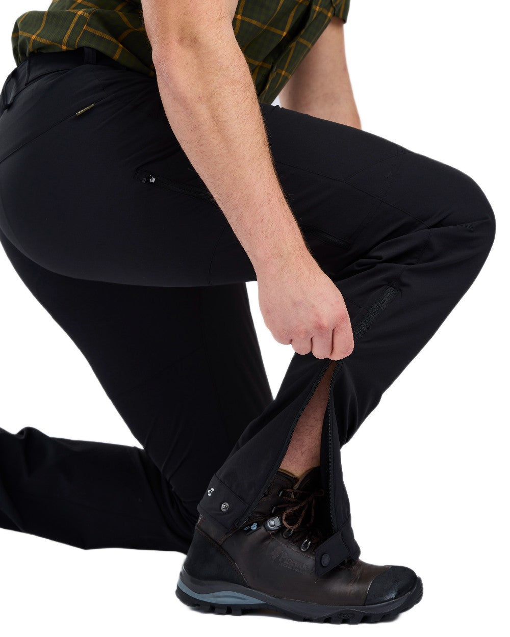 Black Coloured Pinewood Mens Abisko Light Stretch Trousers on white background #colour_black