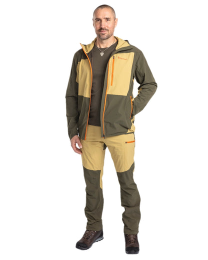Golden Hay Mossgreen Coloured Pinewood Mens Abisko Light Stretch Trousers on white background #colour_golden-hay-mossgreen