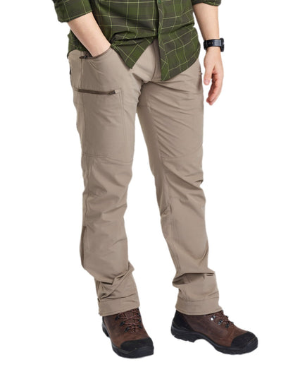 Mole Brown Coloured Pinewood Mens Abisko Light Stretch Trousers on white background #colour_mole-brown