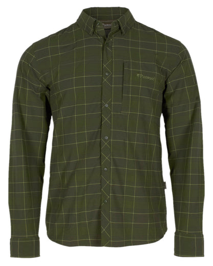Moss Green Coloured Pinewood Mens Abisko Trekking Long Sleeve Shirt on white background #colour_moss-green