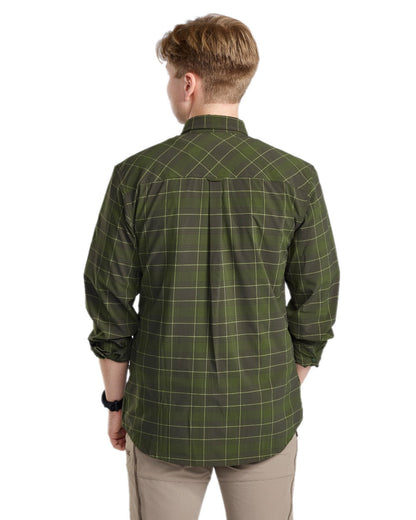 Moss Green Coloured Pinewood Mens Abisko Trekking Long Sleeve Shirt on white background #colour_moss-green
