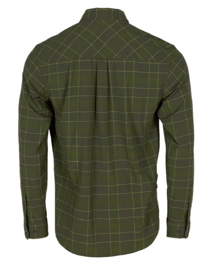 Moss Green Coloured Pinewood Mens Abisko Trekking Long Sleeve Shirt on white background #colour_moss-green