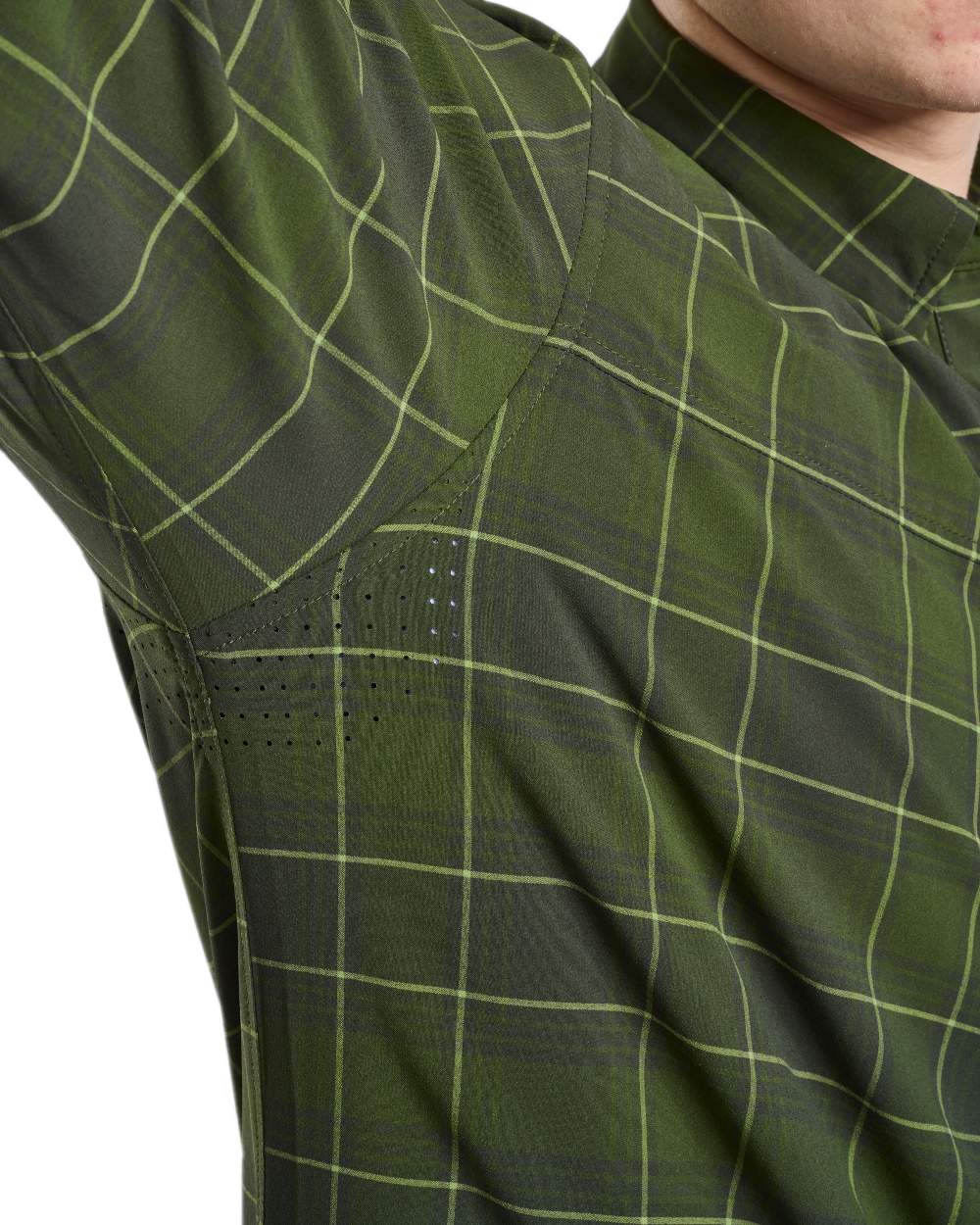 Moss Green Coloured Pinewood Mens Abisko Trekking Long Sleeve Shirt on white background #colour_moss-green