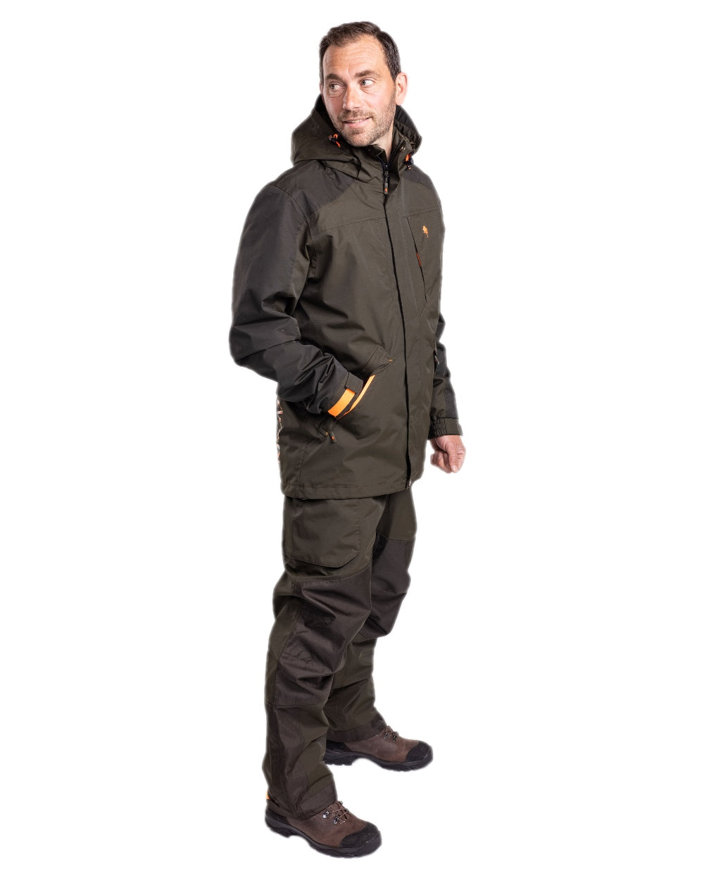 Green Dark Green Coloured Pinewood Mens Bolmen Fishing Bib Trousers on white background #colour_green-dark-green