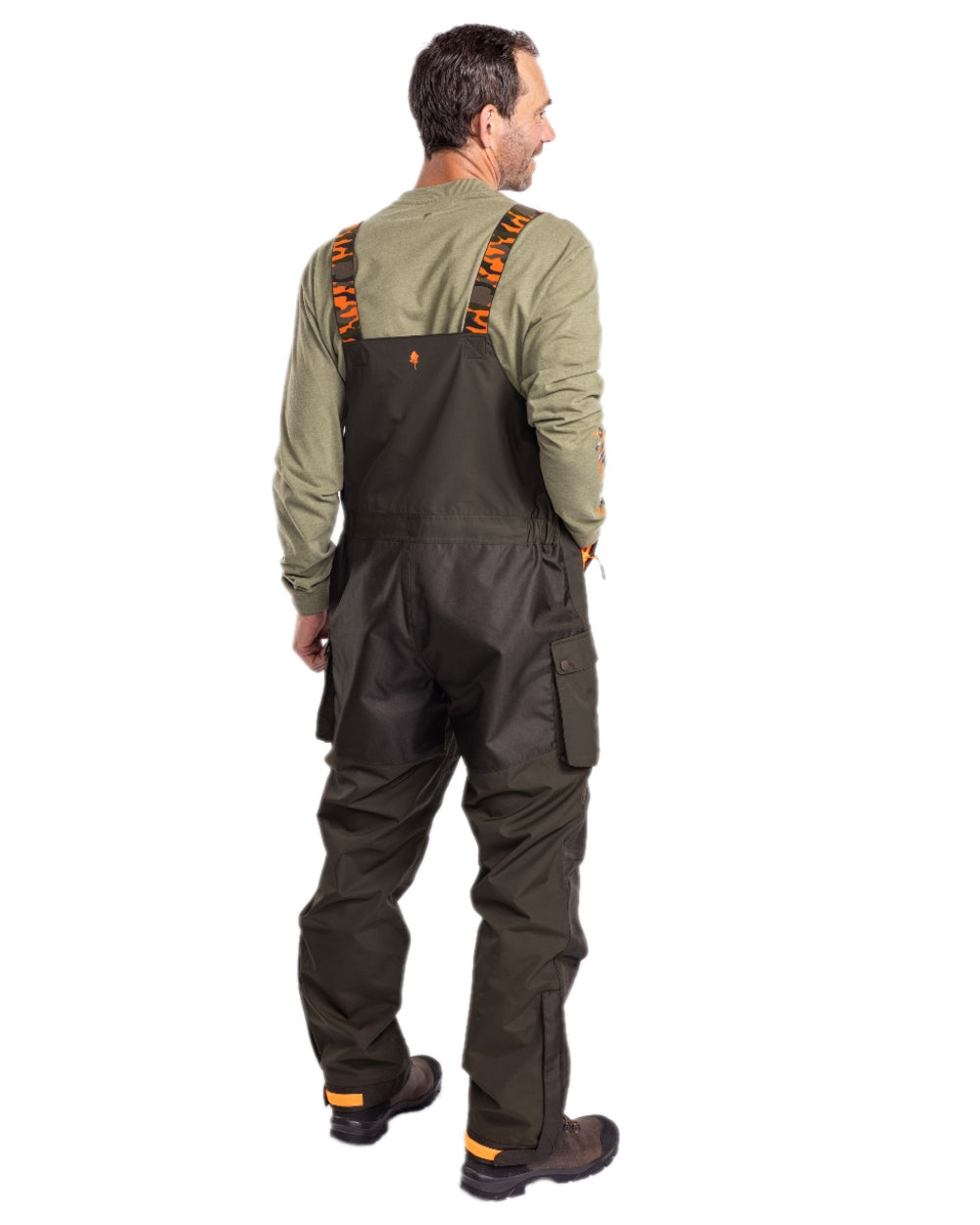 Green Dark Green Coloured Pinewood Mens Bolmen Fishing Bib Trousers on white background #colour_green-dark-green