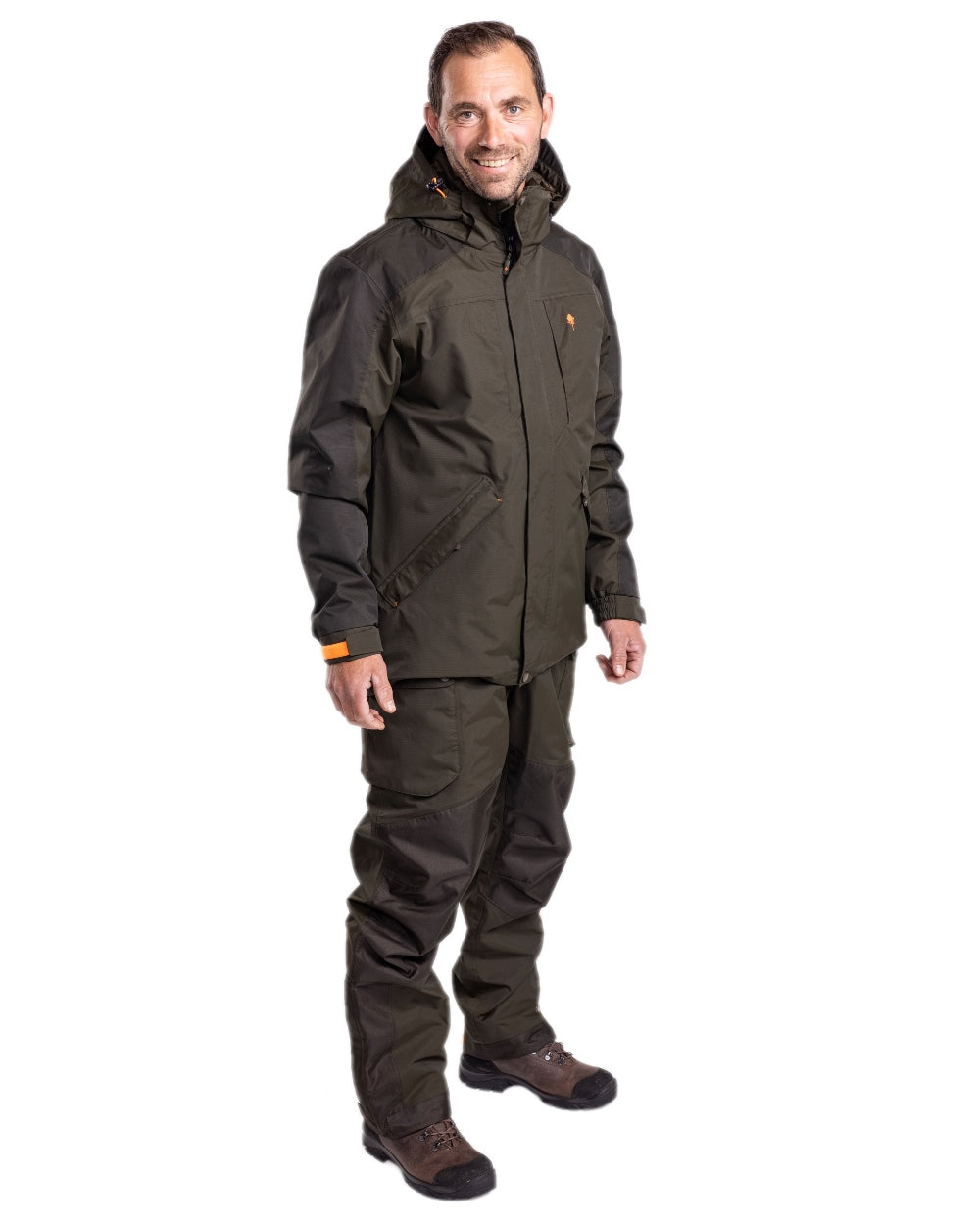 Green Dark Green Coloured Pinewood Mens Bolmen Fishing Bib Trousers on white background #colour_green-dark-green