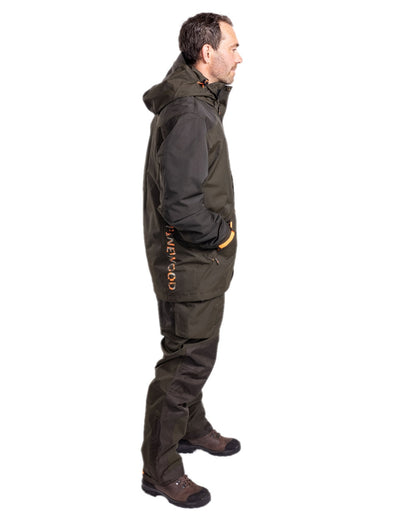 Green Dark Green Coloured Pinewood Mens Bolmen Fishing Bib Trousers on white background #colour_green-dark-green