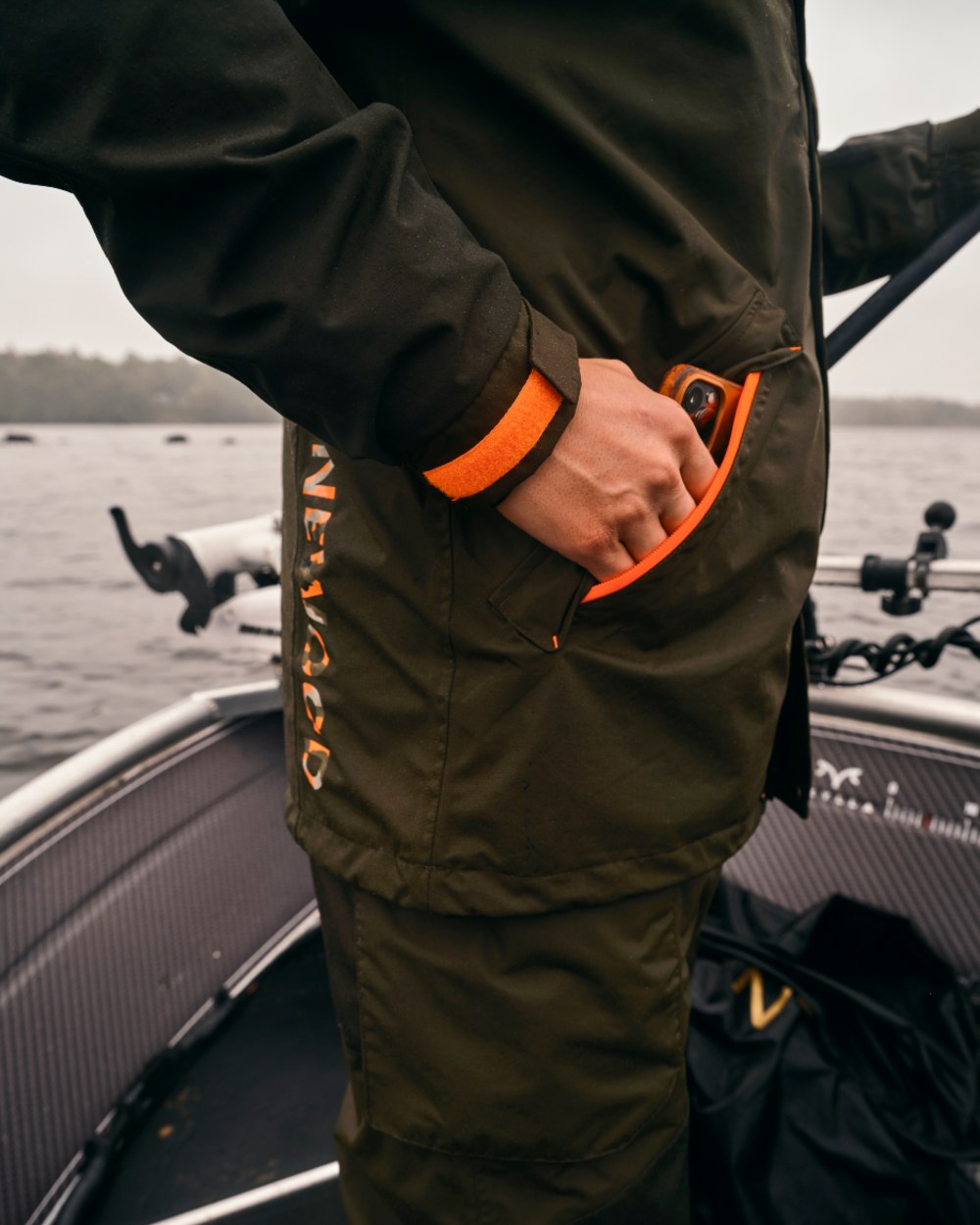 Green Dark Green Coloured Pinewood Mens Bolmen Fishing Jacket on outdoor background #colour_green-dark-green