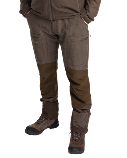 Suede Brown Dark Olive Coloured Pinewood Mens Caribou Hunt Extreme Trousers on white background #colour_suede-brown-dark-olive