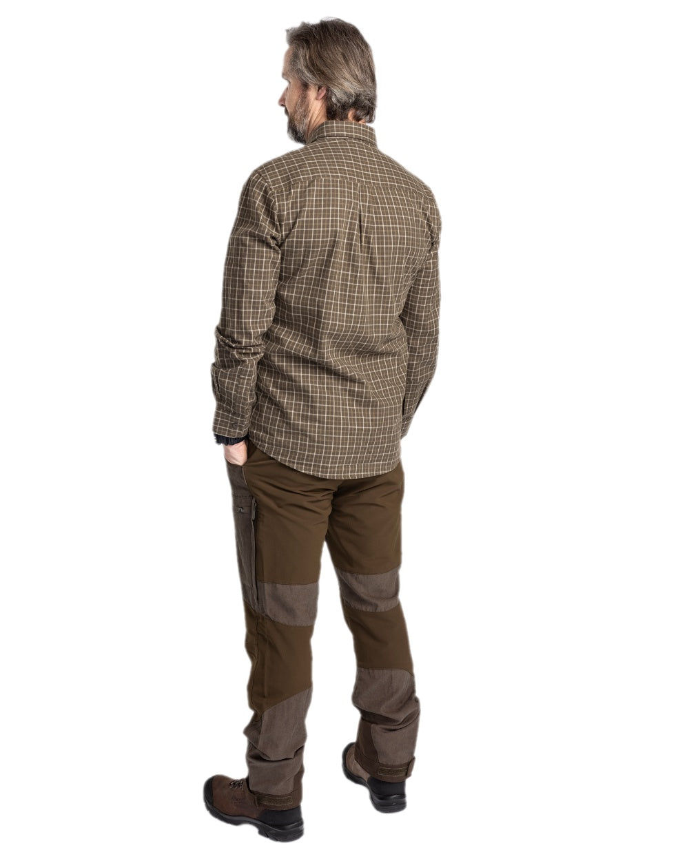 Suede Brown Dark Olive Coloured Pinewood Mens Caribou Hunt Extreme Trousers on white background #colour_suede-brown-dark-olive