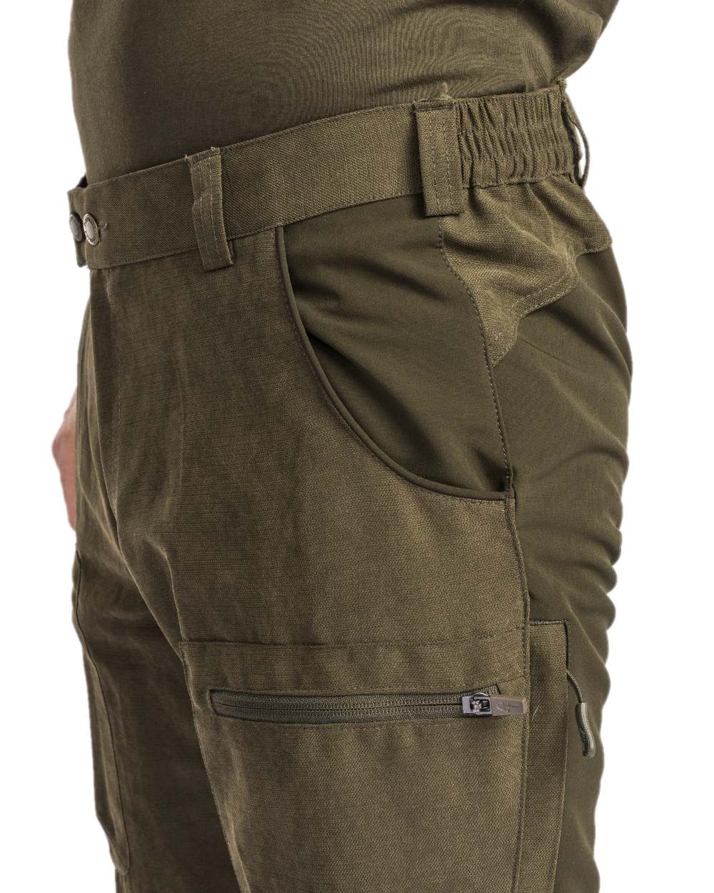 Dark Mossgreen Coloured Pinewood Mens Caribou Hunting Trousers on white background #colour_dark-mossgreen