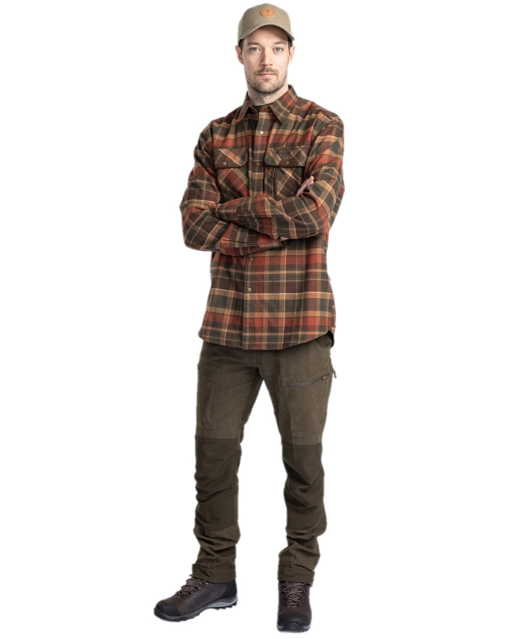 Dark Mossgreen Coloured Pinewood Mens Caribou Hunting Trousers on white background #colour_dark-mossgreen