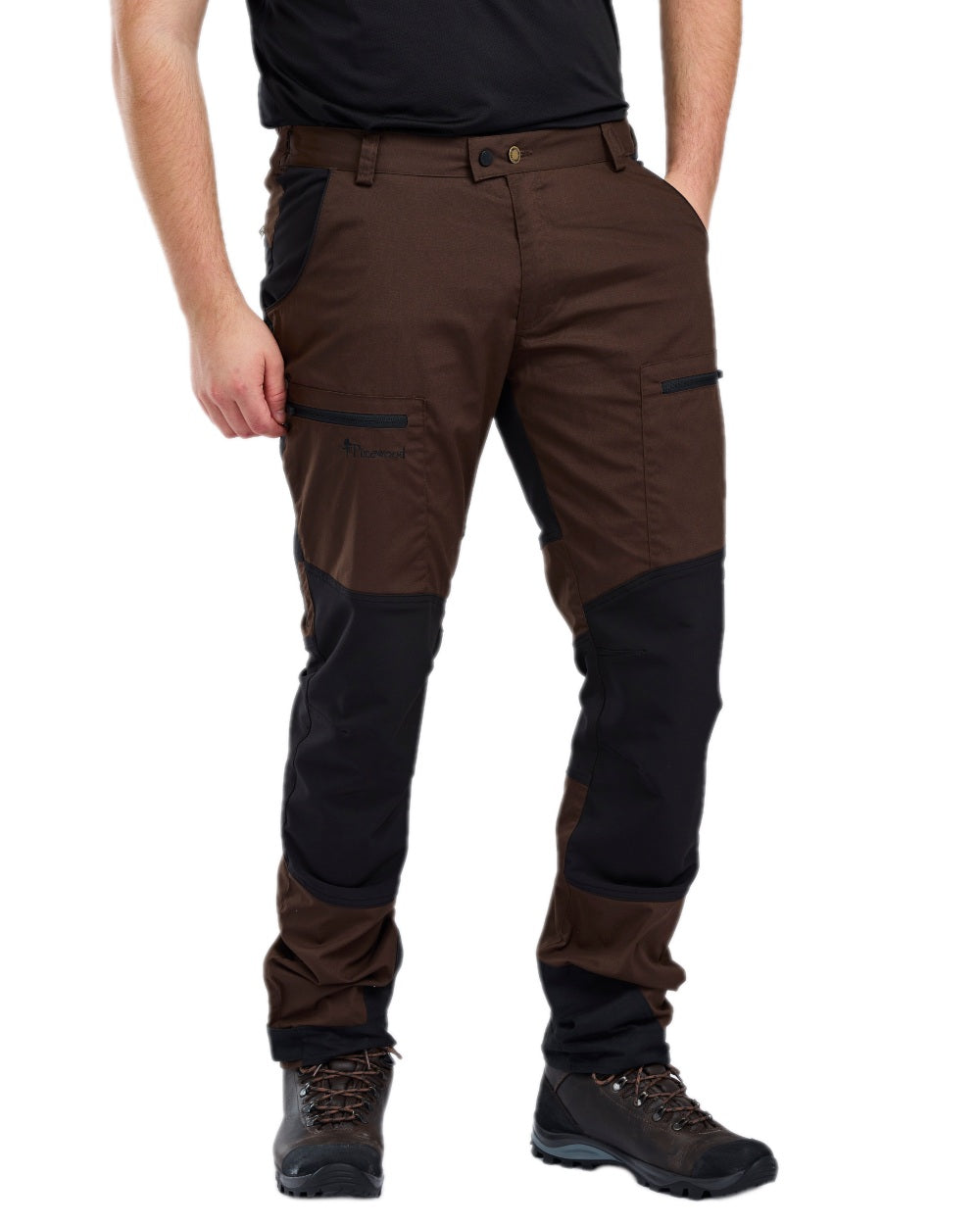 Dark Brown Black Coloured Pinewood Mens Caribou TC-Lite Trousers on white background #colour_dark-brown-black
