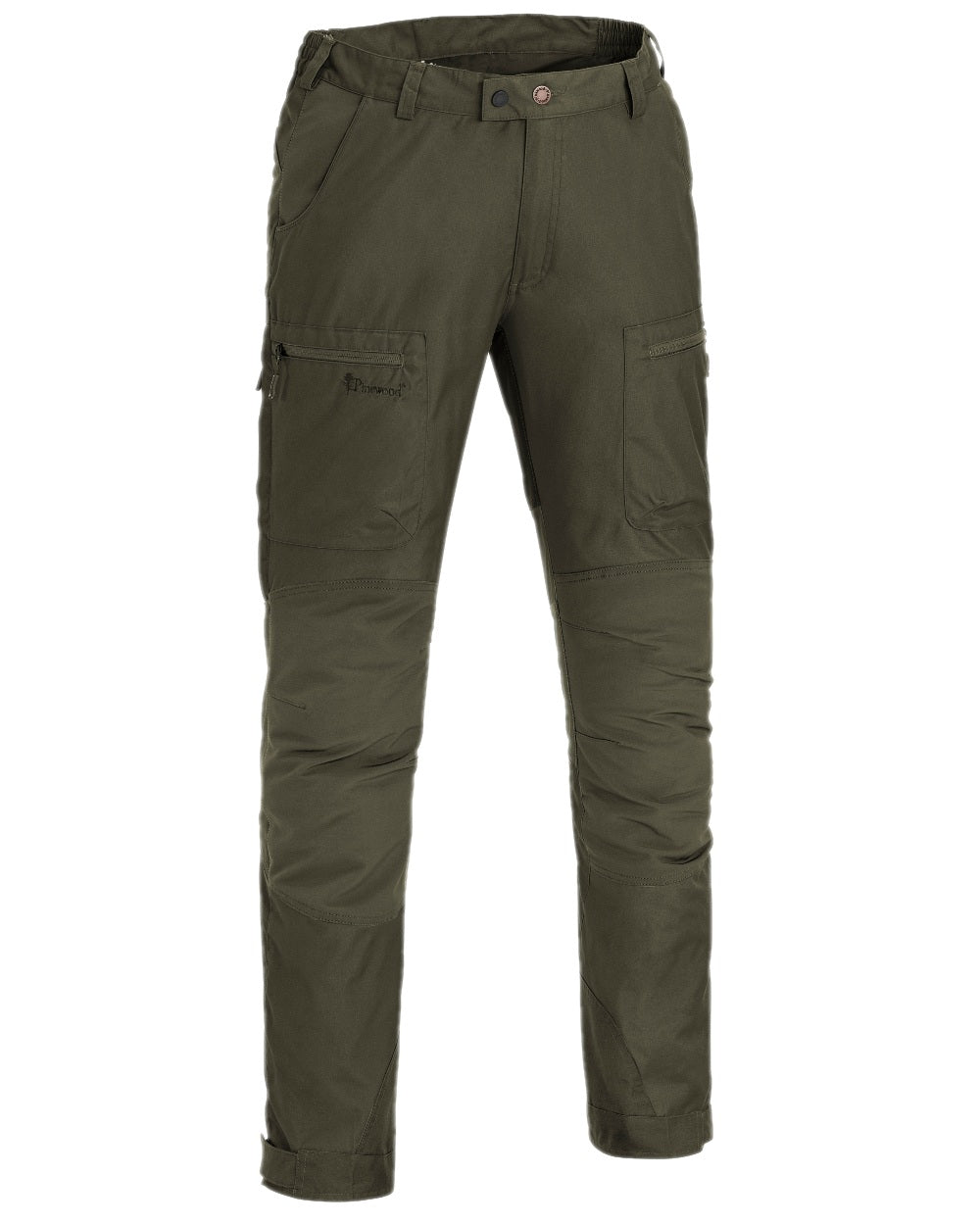 Dark Olive Coloured Pinewood Mens Caribou TC-Lite Trousers on white background #colour_dark-olive