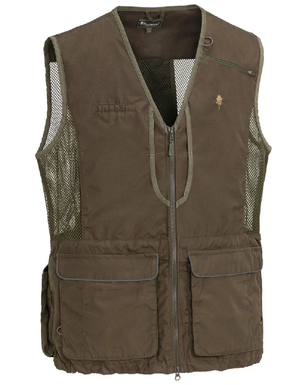 Suede Brown Dark Olive coloured Pinewood Mens Dog Sports 2.0 Vest on white background #colour_suede-brown-dark-olive