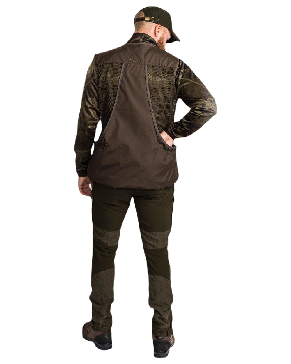 Suede Brown Dark Olive coloured Pinewood Mens Dog Sports 2.0 Vest on white background #colour_suede-brown-dark-olive