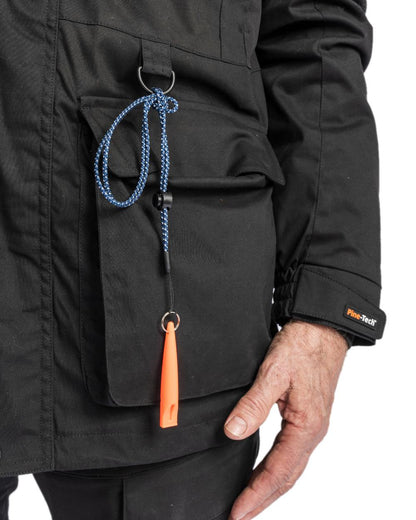 Black Coloured Pinewood Mens Dog Sports Trainer Extreme Jacket on white background #colour_black