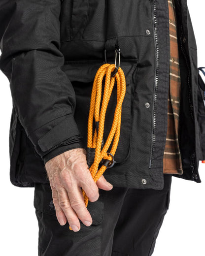 Black Coloured Pinewood Mens Dog Sports Trainer Extreme Jacket on white background #colour_black
