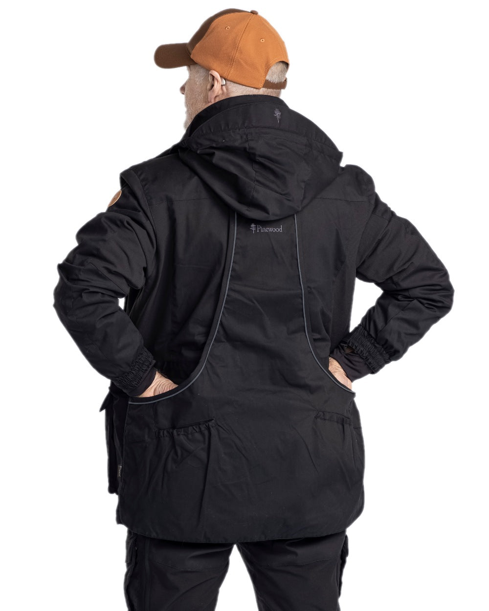 Black Coloured Pinewood Mens Dog Sports Trainer Extreme Jacket on white background #colour_black