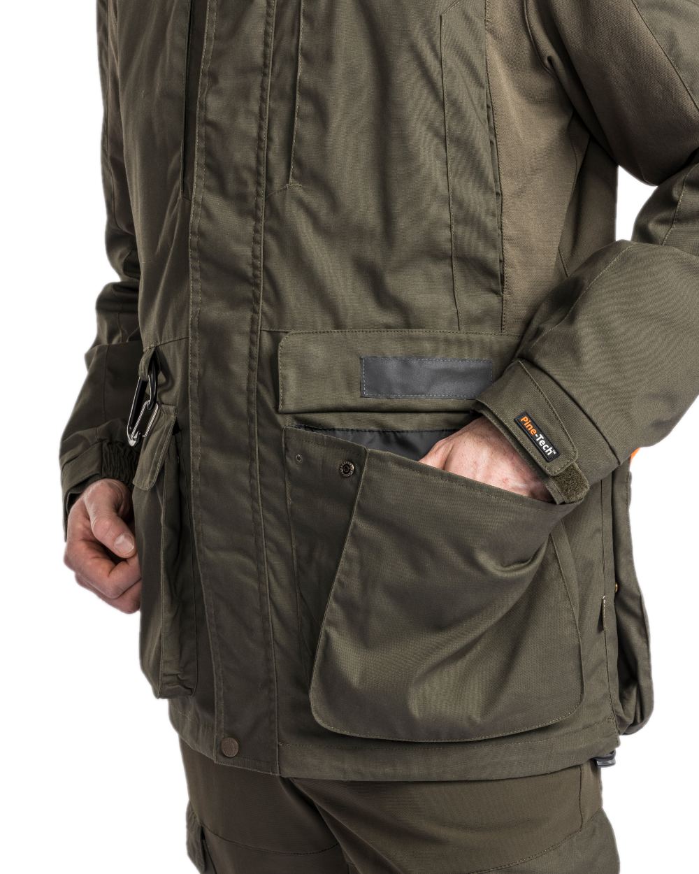Moss Green Coloured Pinewood Mens Dog Sports Trainer Extreme Jacket on white background #colour_moss-green