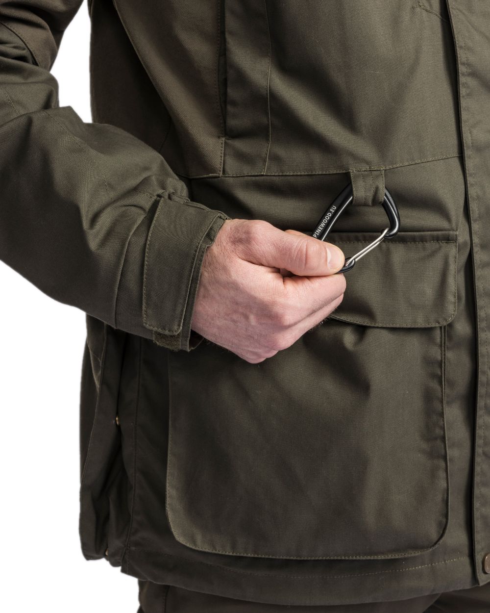 Moss Green Coloured Pinewood Mens Dog Sports Trainer Extreme Jacket on white background #colour_moss-green