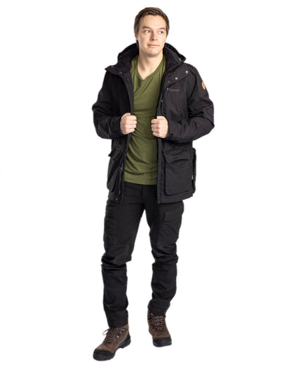 Black Coloured Pinewood Mens Dog Sports Trainer Jacket on white background #colour_black