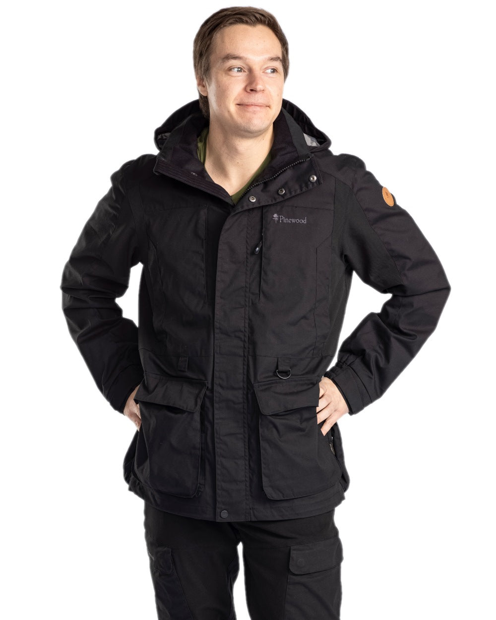 Black Coloured Pinewood Mens Dog Sports Trainer Jacket on white background #colour_black