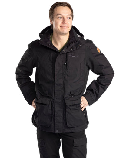 Black Coloured Pinewood Mens Dog Sports Trainer Jacket on white background #colour_black