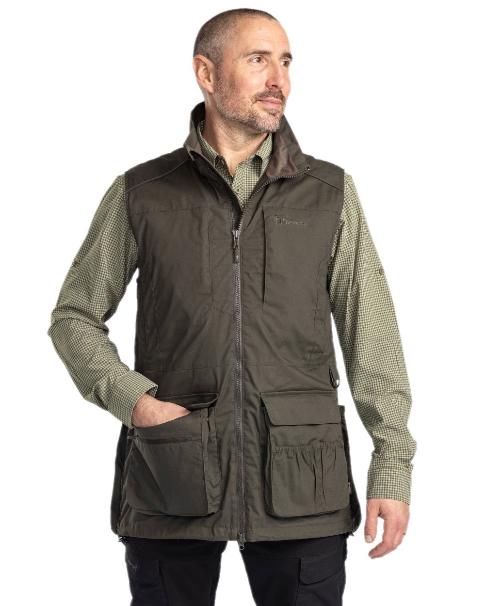 Moss Green Coloured Pinewood Mens Dog Sports Trainer Vest on white background #colour_moss-green