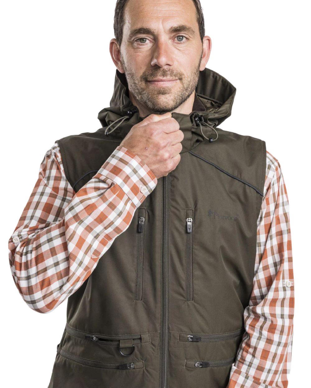 Moss Green coloured Pinewood Mens Dog Sports Windblocker Vest on white background #colour_moss-green