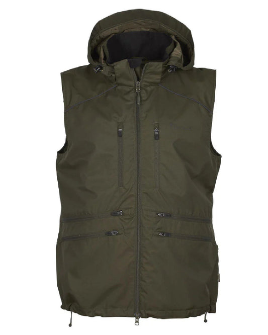 Moss Green coloured Pinewood Mens Dog Sports Windblocker Vest on white background #colour_moss-green