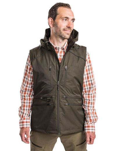 Moss Green coloured Pinewood Mens Dog Sports Windblocker Vest on white background #colour_moss-green