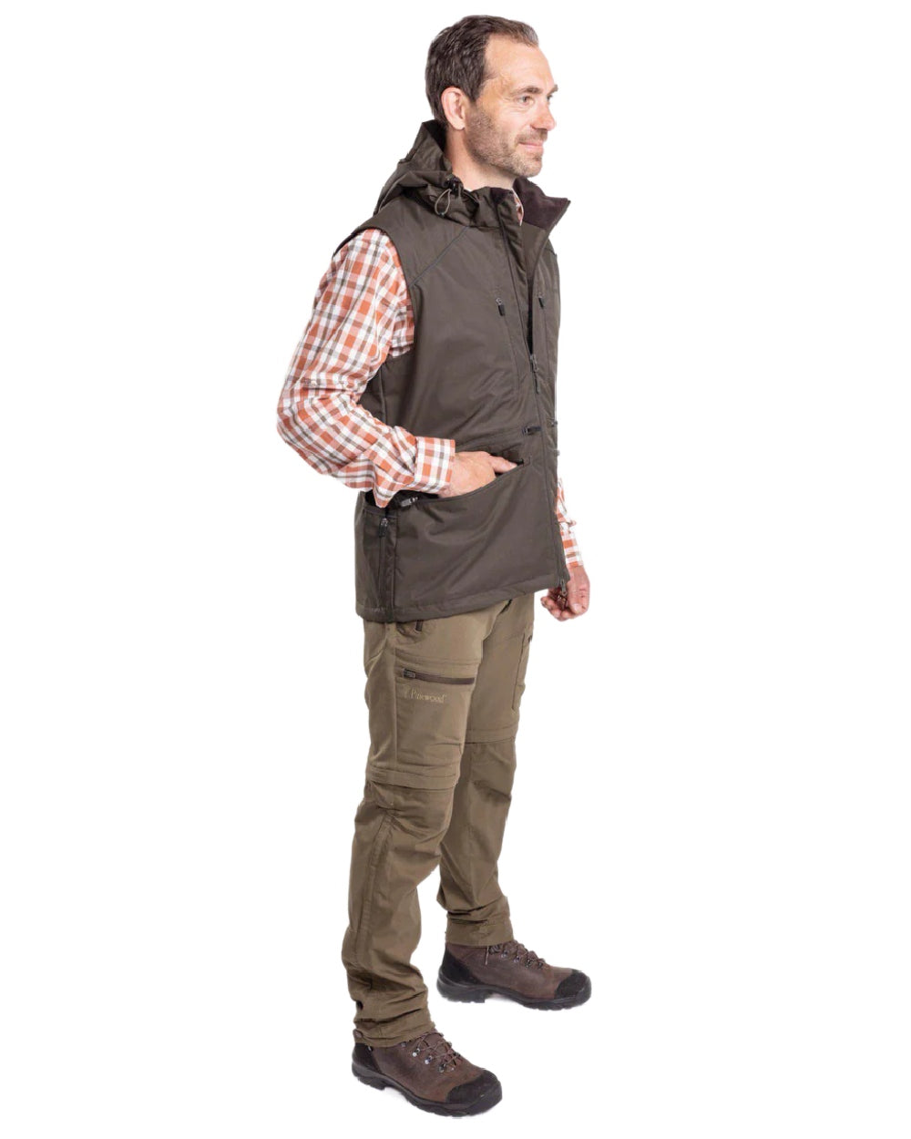 Moss Green coloured Pinewood Mens Dog Sports Windblocker Vest on white background #colour_moss-green