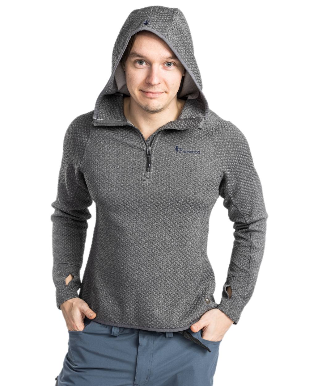 Grey Mel Coloured Pinewood Mens Everyday Travel Hoodie on white background #colour_grey-mel